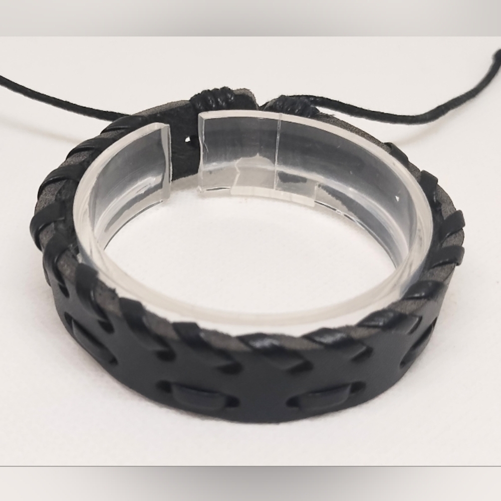 Men's Bracelet‎ Leather Braided Black NEW f33
